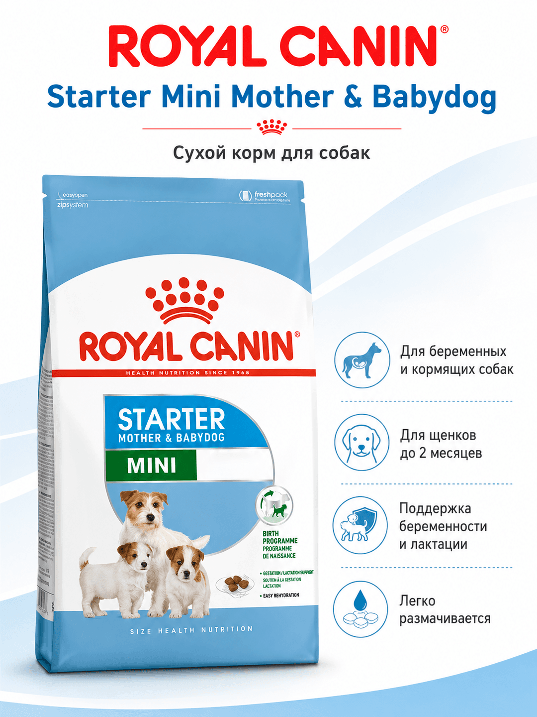 Royal Canin qurqu ozuqa homilador/emizikli kichik zotli itlar va kuchukchalar uchun MINI STARTER 1kg