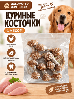 Куриные косточки — лакомство для собак с мясом-0
