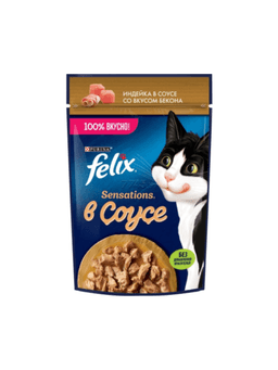 Felix Sensations voyaga yetgan mushuklar uchun kurka go‘shti va bekonli sousdagi nam yem, 75 g - 1 dona-1