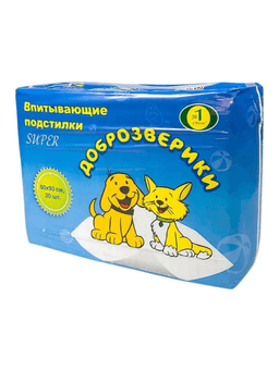 Dobrozveriki SUPER — uy hayvonlari uchun shimuvchi tagliklar, 60×90 sm, 30 dona-1